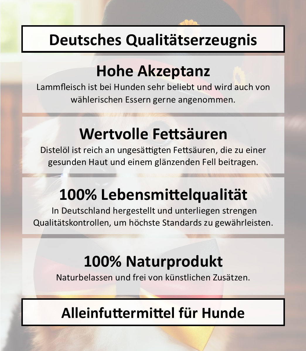 Lamm mit Süßkartoffel, Apfel, Kräuter & Distelöl - Wurst 400g