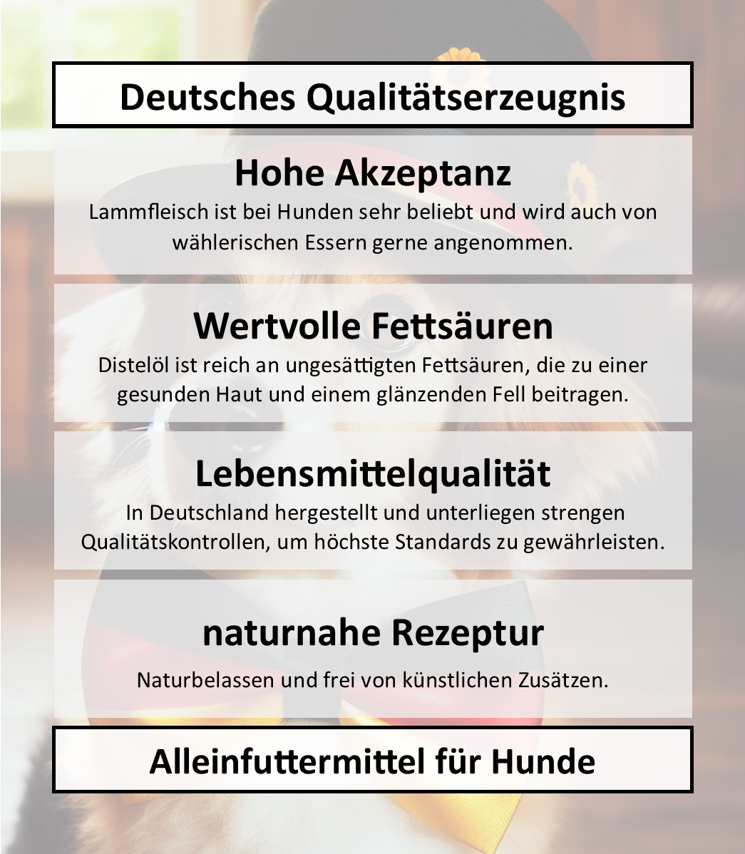 Lamm mit Süßkartoffel, Apfel, Kräuter & Distelöl - Wurst 400g