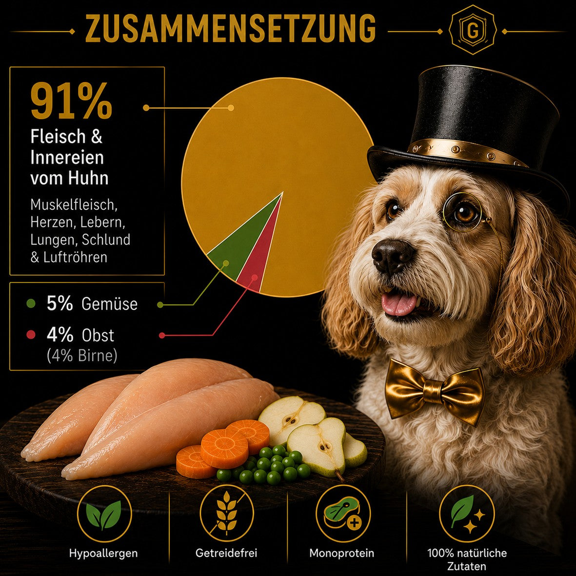 Eigenschaften von Gourmet-Töle Huhn Sensitiv mit Gemüse und Obst