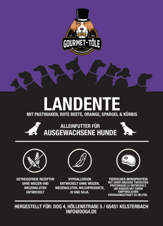 Gourmet Töle - Landente mit Pastinaken, Rote Beete, Orange, Spargel & Kürbis 12kg