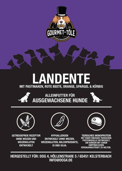 Produktetikett von Gourmet-Töle Landente Trockenfutter