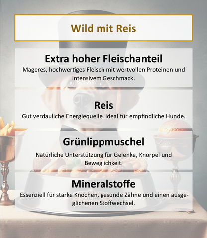 Wild mit Reis und Grünlippmuschel Wurst 400g