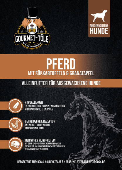 Produktetikett von Gourmet-Töle Pferd Trockenfutter