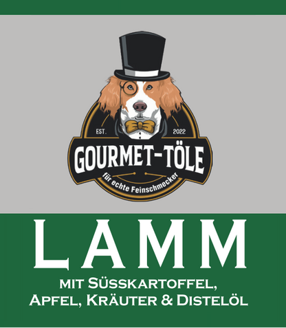 Lamm mit Süßkartoffel, Apfel, Kräuter & Distelöl - Wurst 400g